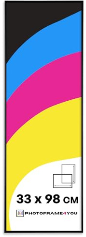 Photoframe4you - Bilderrahmen 33x98 cm Aluminium mit Acrylglas - Schwarz | Für Poster, Fotos, Puzzles und Urkunden, schlankes Aluminiumprofil für Bildwände im Hoch- und Querformat, Modell Tacoma