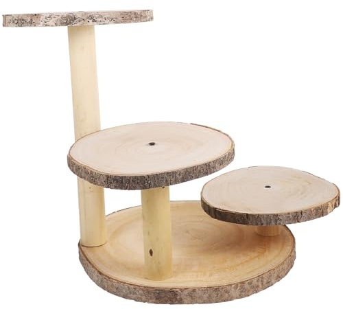 IWOWHERO Mehrstöckiger Rustikaler Holz Tortenständer mit 3 Etagen Dessert und Cupcake Präsentationsständer für Garten Party und Hochzeit