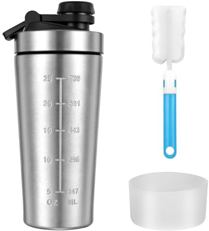 Alaoo Shaker Steel, Shaker per Bevande Proteiche in Acciaio Inox,750ml | Bottiglia Shaker per Proteico, con filtro con Maniglia per Isolati e Concentrati Sportivi