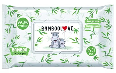 BAMBOOLOVE - 20x 60pcs - Lingettes humides en bambou - Lingettes bébé hypoallergéniques - Lingettes humides extrêmement douces et délicates - Pour bébés - 99,3% d'eau - Biodégradables - Waterwipes