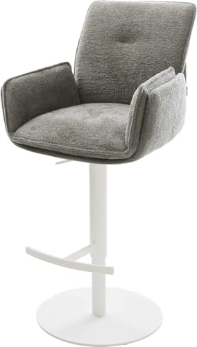 DELIFE Barstuhl NELA-Flex Drehfuß höhenverstellbar Metall Weiß Bouclé Soft Schlamm