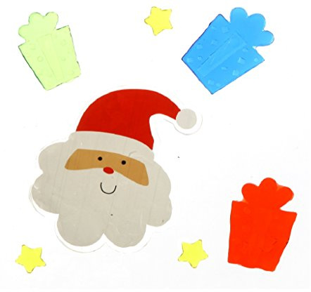 28 Gel Fensterbilder selbstklebend bis 11 cm groß Weihnachtsmann Geschenke Sterne Fensterschmuck Weihnachten