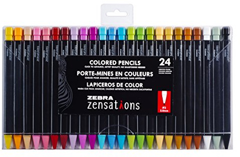 Zebra Zensations Mechanical Colored Pencil 24pc Set (08124) | Triangular Barrel Prevents Rolling, Refillable, Ideal for Coloring and Drawing and School Supplies (08124)