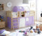 Hochbett Spielbett Eric Landhaus Kiefer massiv Natur, Vorhangstoff:Lila Beige