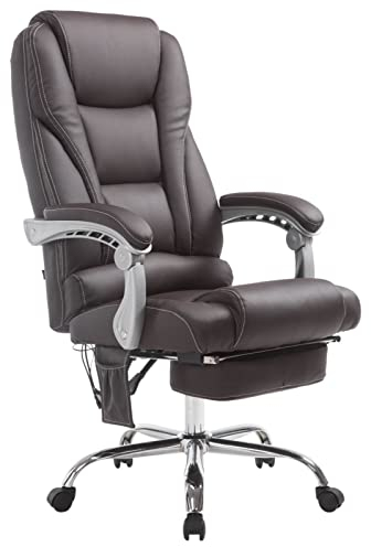 CLP Bürostuhl Pacific Kunstleder I Massage-Funktion I Ergonomisch, 360° Drehbar Mit Fußablage I Höhenverstellbar, Neigbare Rückenlehne, Farbe:braun