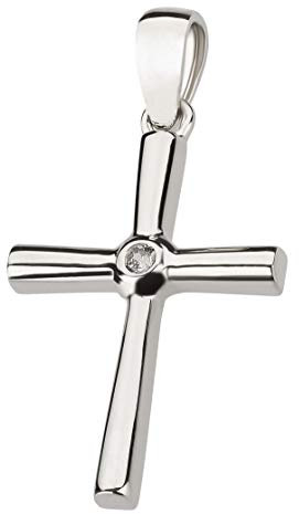 Ardeo Aurum Damen Kreuz-Anhänger aus 333 Gold Weißgold mit Zirkonia im Brillant-Schliff Kruzifix