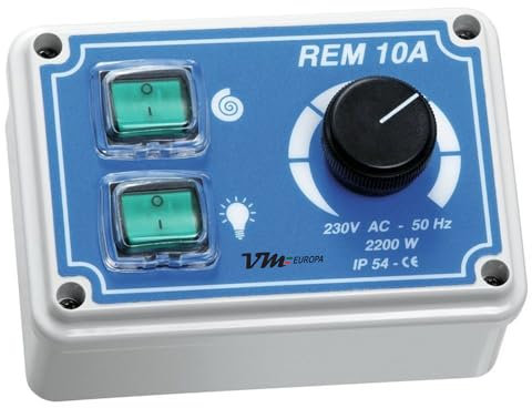 VM Europa - Régulateur de vitesse REM10A - 13 x 8,5 x 6 cm - Modèle manuel - Boîtier métallique IP55 - Contrôleur pour hotte aspirante et ventilateur de cuisine professionnelle