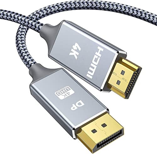 Snowkids Câble DisplayPort vers HDMI 1,8m 4K UHD - Adaptateur DP vers HDMI Nylon Tressé Doré Non Bidirectionnel