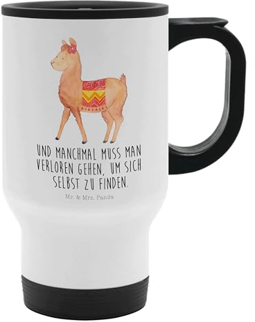 Mr. & Mrs. Panda Thermobecher Alpaka Stolz - Geschenk, Isolierbecher, Lama, Tasse zum Mitnehmen, Thermobecher To Go, To Go Becher, Spülmaschinenfest