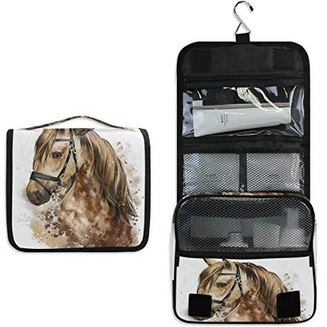 Linomo Hanging Reise Kulturbeutel für Damen und Herren, Tier Pferd Kosmetik Make-up Tasche mit Haken