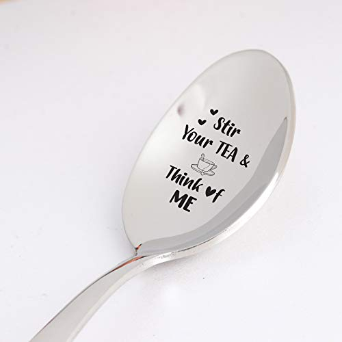 Stir Your Tea and Think of Me Gravierter Löffel, Langstreckenbeziehung Geschenk für Teeliebhaber, Valentinstagsgeschenk für Freund von Freundin - 17.8 cm