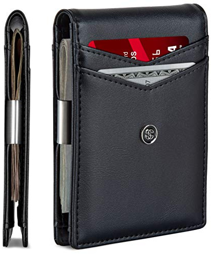 Suavell Herren Geldbörse, Minimalistisch, RFID-blockierend, Schlank, Obsidian Schwarze Odyssee, 11 Kartenfächer, Leder, Bi-Fold Wallet