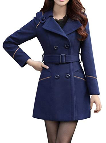 Onsoyours Manteau Hiver Femme Trench Coat Classique à Double Boutonnage Chaud Veste Vintage Coupe Vent Manteau Poche A Bleu M