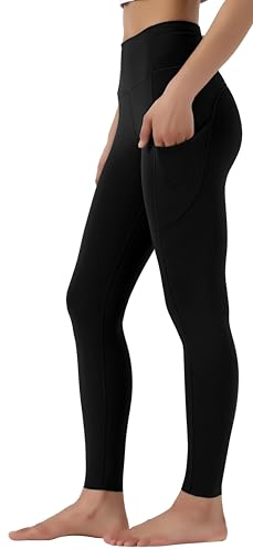 Leovqn Damen Sport Leggings Hohe Taille Blickdicht Yoga Hosen mit Taschen für Sports Laufen Joggen Training Freizeitkleidung Schwarz XS