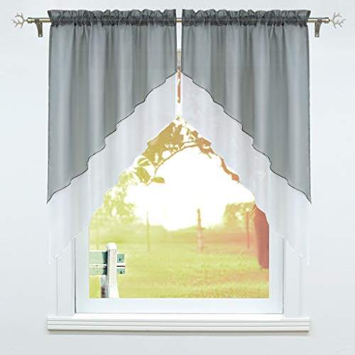 SCHOAL Scheibengardine mit Tunnelzug 2 Stück Kleinfenster Gardinen Küche Set Bistrogardinen Voile Stores Fenstergardine Modern Grau BxH 120x125cm