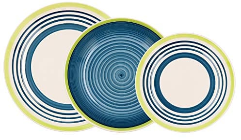 Bidasoa Menorca Vajilla Completa en gres, 6 platos llanos, 6 platos hondos, 6 platos postre, Multicolor, 18 piezas