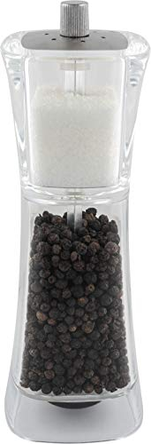 Grunwerg 9175M Gmill Acrylic Combination Pepper Mill, Ceramic Adjustable Peppercorn Grinder and Salt Shaker, 18cm, Clear