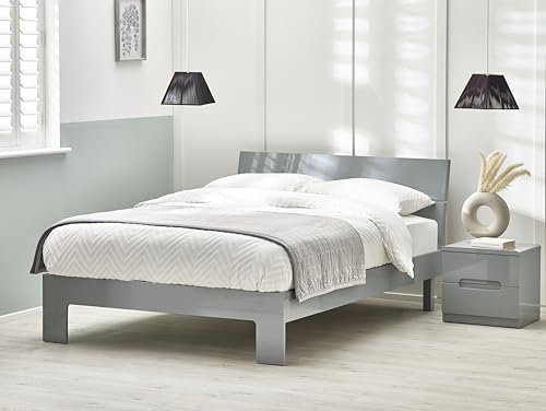 Julian Bowen Manhattan King Size Bed Frame - Wooden 5ft Grey Bed Base 150cm x 200cm with Slats and Headboard, No Box Spring Needed, Underbed Storage, Sleek Modern Style