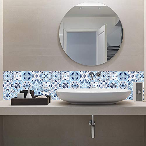 Hellblaue Blumenverzierung Arabesque Wandaufkleber Küche Badezimmer Keramik Wandtattoos Fliesen Boden Boden Kunst Wandbild, 3D Wandaufkleber Für Badezimmer-20Cmx20Cmx10Pcs