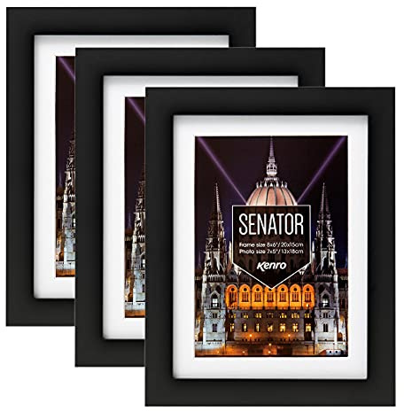 Kenro Box of 3 Senator Black Wood Photo Frames A3 / 29.7x42cm with White Mat for Photo A4 / 21x29.7cm - SNF2130B
