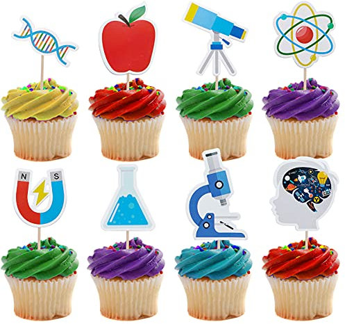 Mulukaya Cupcake-Topper mit Wissenschaftsmotiv, 27 Stück