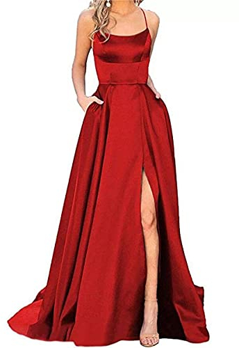 Onsoyours Damen Maxi Kleider Lang Abendkleid Festlich Cocktail Herbstkleider Elegant Hochzeitkleid Ballkleid Cocktailkleid Partykleid Formal Langes Kleid B Rot M