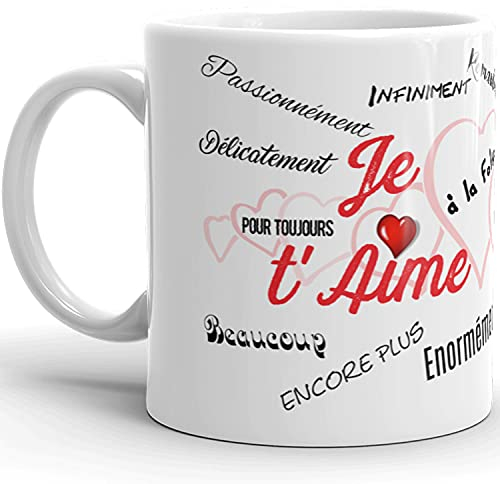 Kalféa Mug Amour je t'aime à la folie pour la vie offrir tasse céramique Qualité Idée Cadeau Originale Noël Saint Valentin Anniversaire Fête homme femme mari épouse chéri fiancé époux fille 325ml