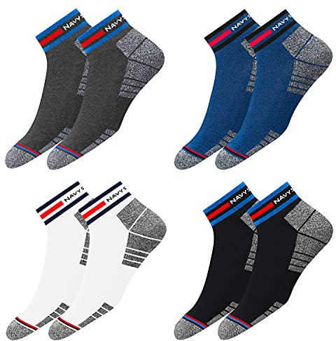 NAVYSPORT Sneaker Socken Herren Damen Baumwolle Kurze Quarter Kurzsocken, 4er Pack, Mehrfarbig, Größe: 43-46