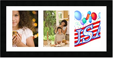 RK Cadres Bilderrahmen multivues Superweiß 3 Foto(s) 15x20 Passepartout Schrägschnitt, Wand Bilderrahmen 50x23 cm Schwarz, 3 cm Breiten Holzleisten