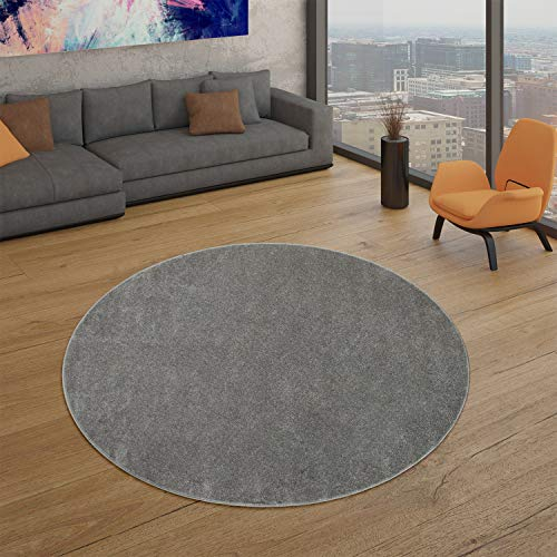 TT Home Wohnzimmer Teppich Kurzflor Unifarbendes Design Modern Und Zeitlos, Farbe:Anthrazit, Größe:Ø 160 cm Rund