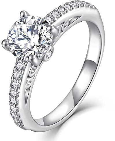 YL Verlobungsring 925 Sterling Silber Schliff 5A Weißer Zirkonia CZ Ring Solitaire Band Schmuck Geschenk für Damen(Größe 52)