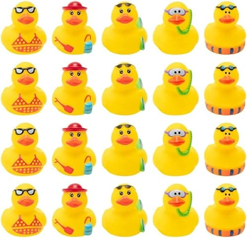 Haooryx Sommer Strand Gummiente 20-teiliges Set Schwimmende Badewanne Ente Schwimmbadspielzeug Neuheit Witzige Quietscheente Geschenkidee Kindergeburtstag Mehrfach-Party-Geschenkspaket Schulpreise