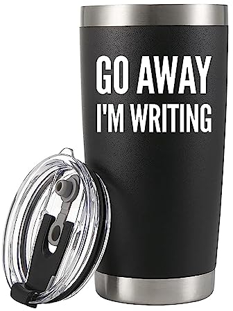 Panvola 'Go Away, I'm Writing ' Vacuum Insulated Tumbler Writer Gifts Sarcastic Funny Author Novelist Novel Poet Journalist Drinkware 304 Stainless Steel Travel Mug with Straw (20 oz)