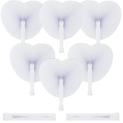 G2PLUS Heart Shaped Paper Fans - 24 Pack Folding Heart Fans for Wedding - White Paper Fans Folding - Handheld Wedding Decorations Fans for Summer Wedding DIY Favours