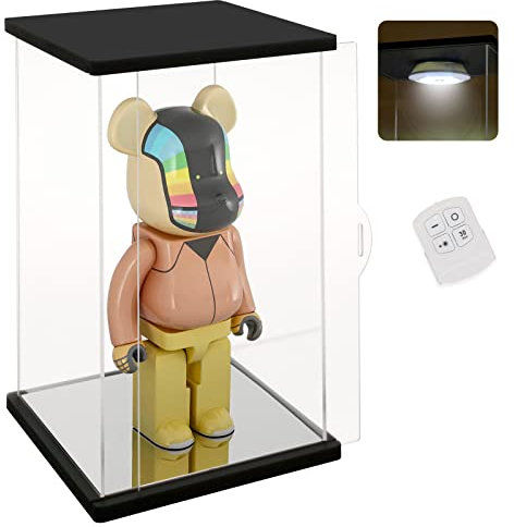 Nonemey Acryl Vitrine / Schaukasten mit LED Licht & Fernbedienung – Transparent staubdichte Display Case Box für Sammlerstücke, 400% Bearbrick, Figuren & Collectibles- Schwarz,15x12x32cm