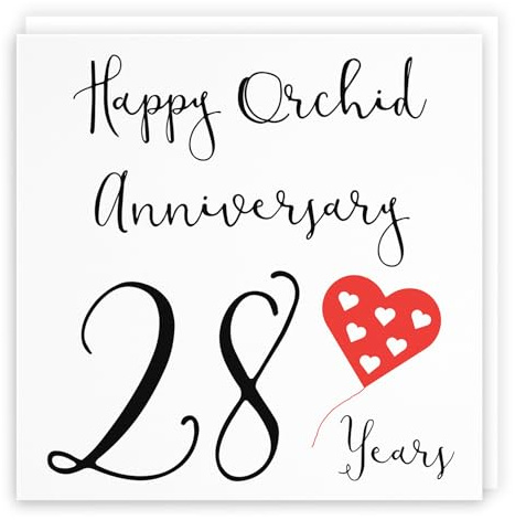 Hunts England - Large 28th Wedding Anniversary Card - Happy Orchid Anniversary - 28 Years - Red Heart Collection - Large - 210 x 210 mm - Fun Card - For Him, Her, Couples, etc.