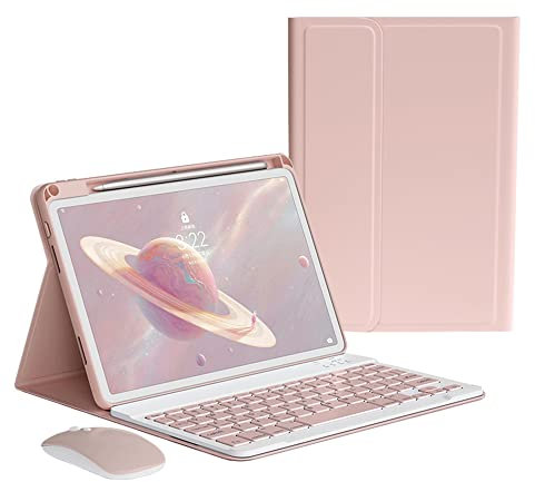 Keyboard Case Mouse for iPad Mini A17 Pro/iPad Mini 6th Generation Case with Magnetically Detachable Wireless Color Keyboard Cover Support Pencil Charging (Pink)