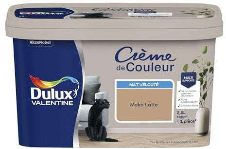 Dulux Valentine Crème de Couleur - Peinture multi-supports intérieure - Mat Moka Latte 2,5 L