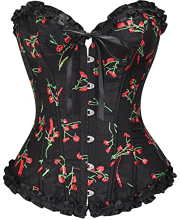 Damen Casual Sexy Öse Lace-Up Blumendruck Tank Top Damen Herbst Fishbone Court Vintage Korsett Ärmellos Shapewear Weste mit Trägern Damen Korsett Schwarz Bow Tie Print Wearable Lace-Up Shapewear