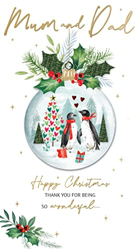 Mum & Dad Thank You Embellished Christmas Card Hand-Finished Champagne Cards XCDC390