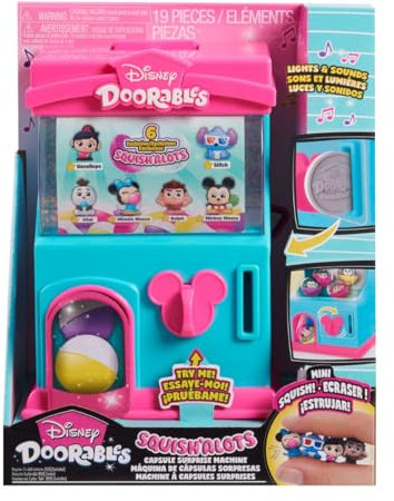 Just Play Distributeur Squish’alots Disney Doorables avec Figurines à Collectionner dans des Capsules Surprises, 16 Accessoires, Jouets pour Enfants de 5 Ans et Plus