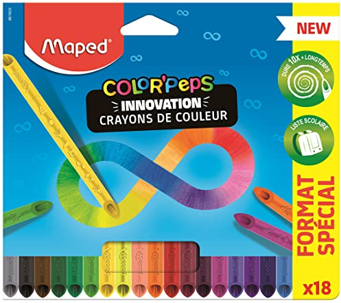 Maped - Color'Peps Infinity Buntstifte – 100% Mine, 100% verwendbar – kein Abfall – ohne Anschneiden – hält sehr lange – ergonomische Dreiecksform – Beutel mit 18 Stiften