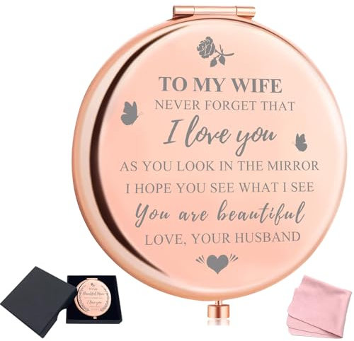 SwirlColor Gifts for Wife, Romantic I Love You Wife Gift Compact Mirror Rose Gold Handbag Mirror Gifts for Her Birthday Wedding Anniversary Valentines Day Mothers Day or Christmas