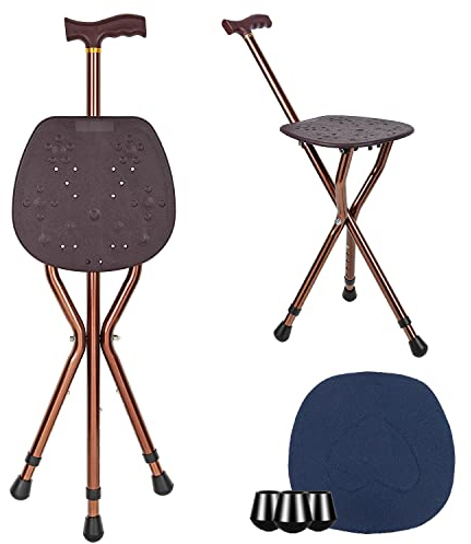 LINGTHIN Bastón de Asiento Masculino con una Capacidad de 120 kg, bastón de Asiento Plegable Ajustable a la Altura de la Gran Placa de Asiento de, bastón y Taburete para Adultos y Ancianos.
