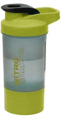 Protein Shaker Bottle Plastic Bottle with Storage Compartment Shaker Bottle for Protein Shake, Measurement Scale & Mixing Ball Inside 100% Food Grade Leak Proof Bottle (600ml Nitro Shaker, Green)