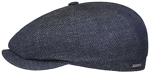 Stetson Hatteras Ellington Flatcap Melierte Mütze Klassische Schiebermütze Wide-Fit Style Made in EU Damen Herren Ganzjährig blau-grau 60 cm