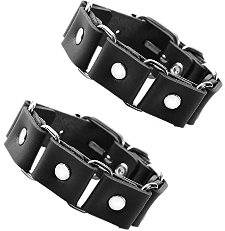 JJDreams 2 Stück Punk Breite Lederarmband Unisex Schwarze Nieten Armband Gothic Rocker Armband Set