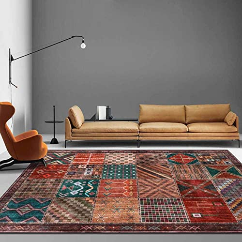 Rururug Kurzflor Teppiche für Wohnzimmer Schlafzimmer Kinderzimmer Arbeitszimmer,Rot Mehrfarbig Patchwork Geometrisch Orange Grün Braun Bunt,Rectangular 130 x 190 cm