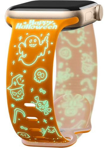 Mastten Halloween Ghost Bracelet Compatible with Apple Watch Strap 38 mm 40 mm 41 mm 42 mm 44 mm 45 mm 46 mm 49 mm, Soft Silicone Strap for iWatch Series 11 10 9 SE 8 7 6 5 4 3 2 1, Engraving Bracelet