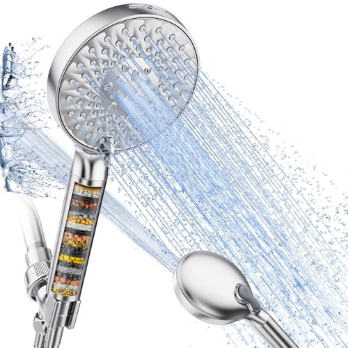 SR SUN RISE Filtered Shower Head with Handheld, High Pressure 9 Spray Mode Chrome Showerhead with Filters, Water Softener Filters Beads for Hard Water - Remove Chlorine - Reduces Dry Itchy Skin